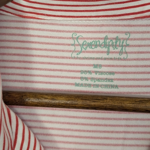 Serendipity Red Pin Stripe Loungewear Pajamas Long Sleeve Oversized Top - Picture 3 of 5